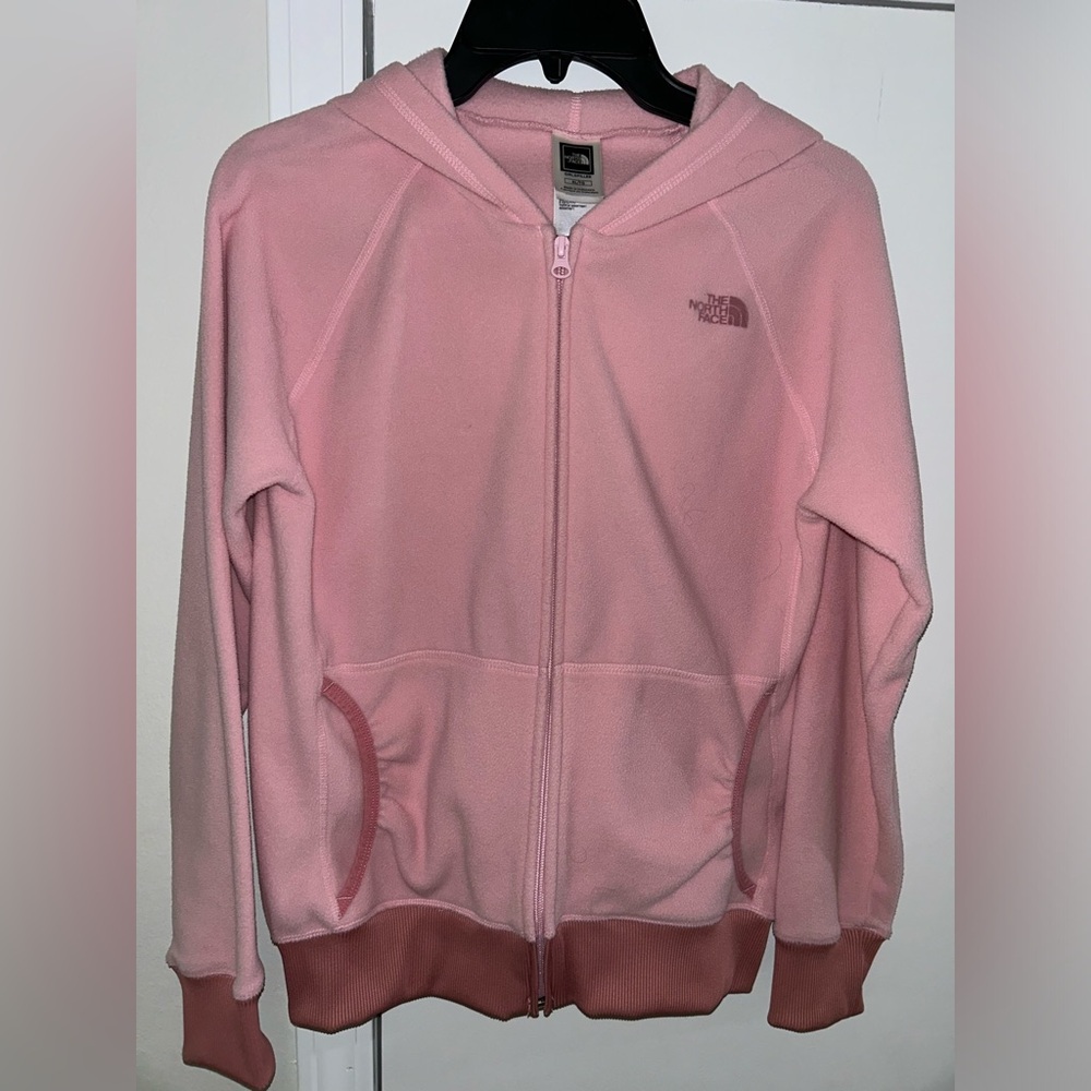 The North Face Girls Extra Large Fleece Zip Up Jacket Pink with Hood